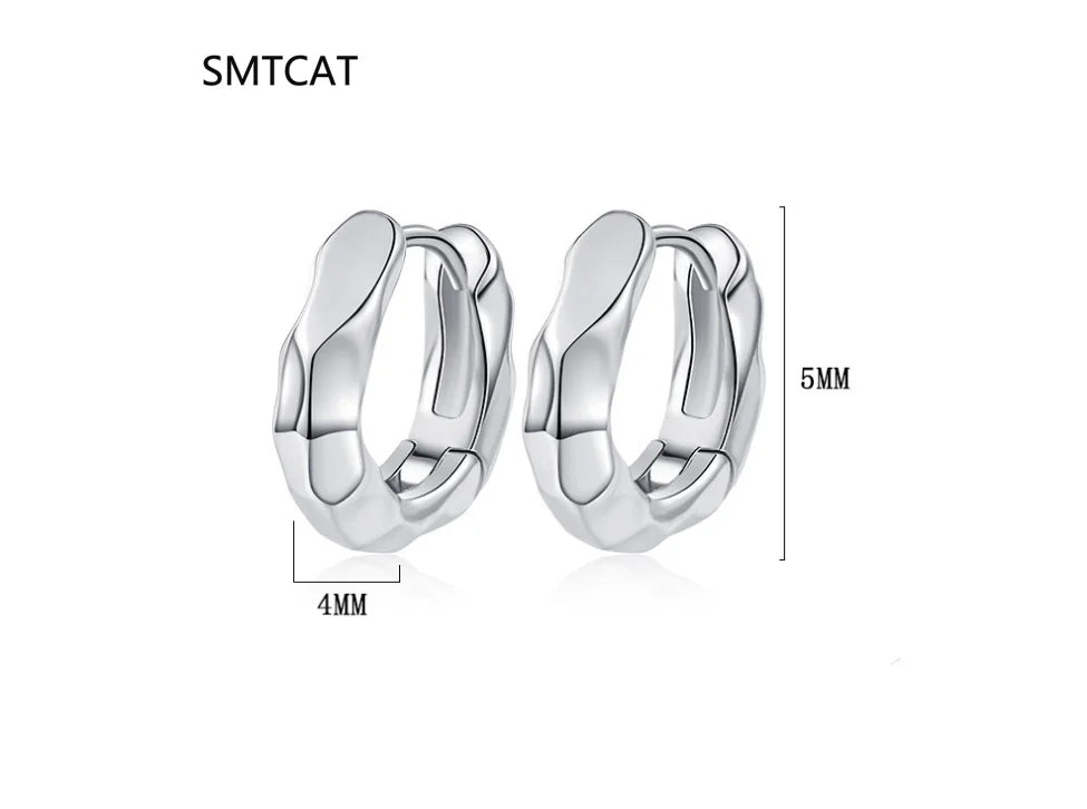925 Sterling Silver Irregular Geometric Faceted Huggies Ear Buckles for Women Fashion Charms Hoop Earrings Party Jewelry Creole