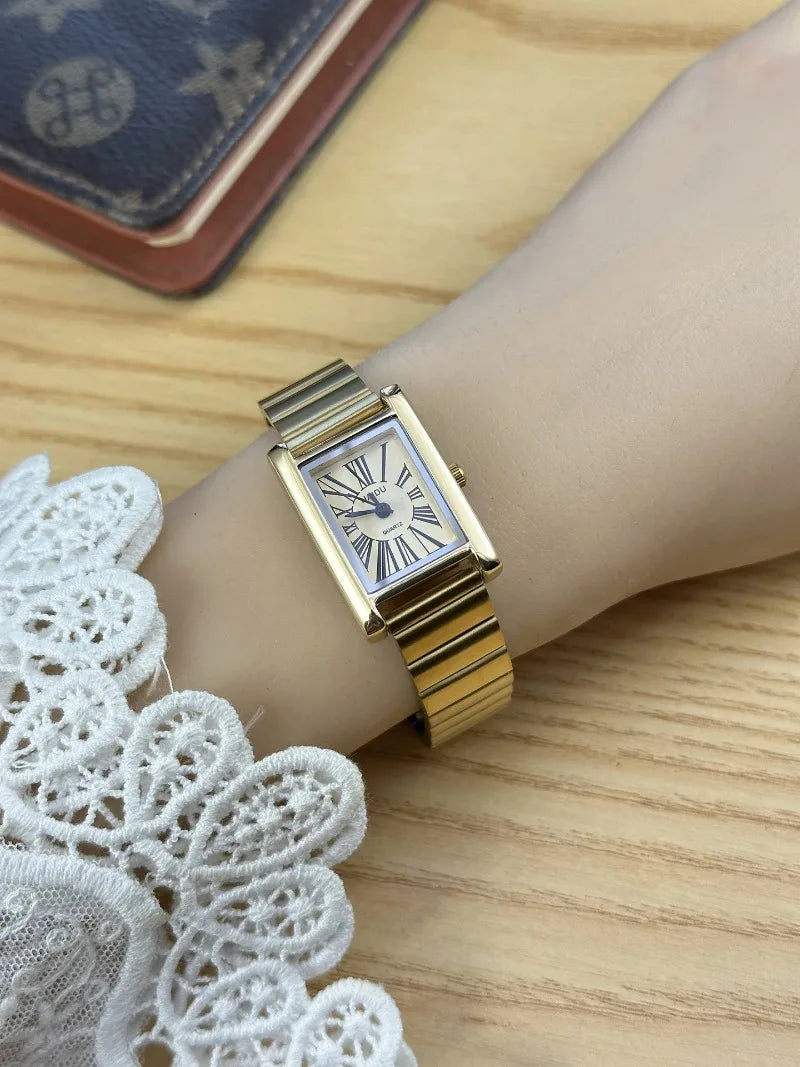 Vintage Small Gold Watch for Women Luxury Rectangular Watch Classic Quartz Women's Wristwatch Dropshipping Relojes Para Mujer