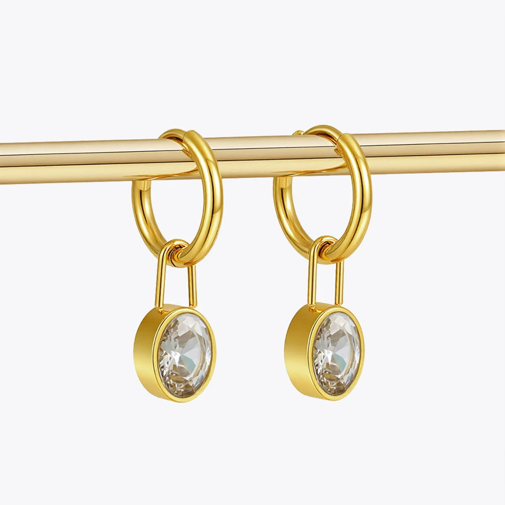 ENFASHION Aretes De Mujer Oval Zircon Huggie Earrings For Women's Stainless steel 18K Plated Gold Decliate Trendy Jewelry E1861