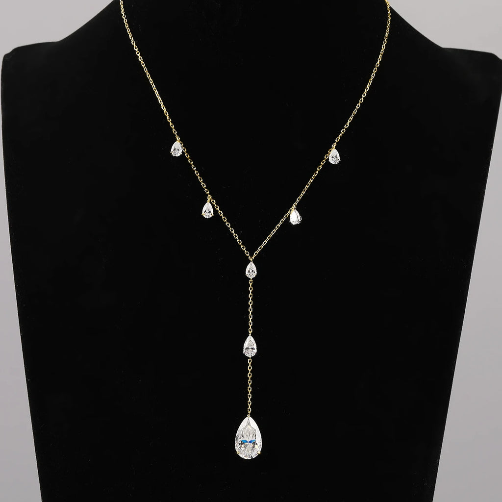 11.5carat Waterdrop All Moissanite Pendant Neclace with Certificates 925 Silver Pear Cut Diamond Long Tassel Neckchain for Women