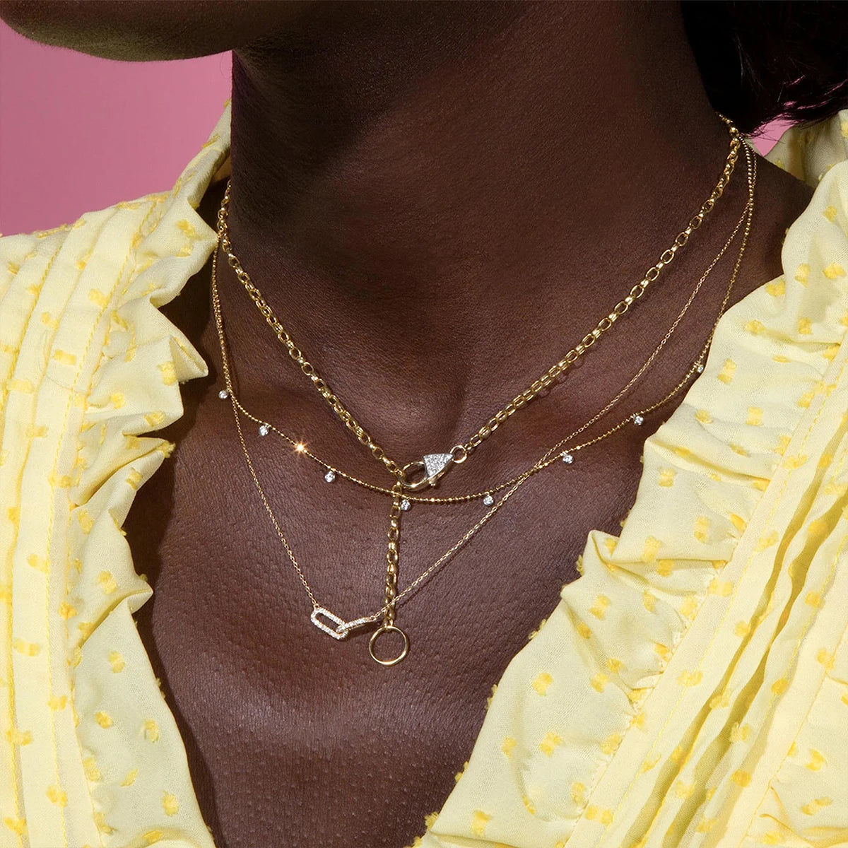 Gold color Shiny Rhinestone Double Circle Pendant Necklace For Women Girl Clavicle Choker Fashion Jewelry Gift Party femme