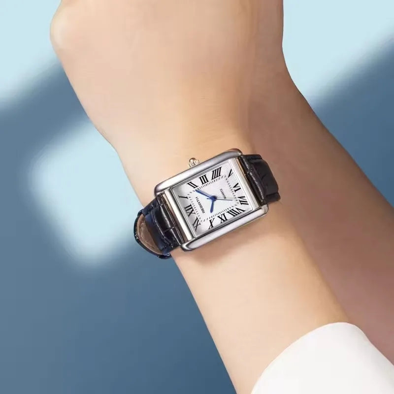 REBIRTH 002 Elegant Women's Quartz Watch Simple Square Dial Leather Strap Waterproof Women's Business Watches relojes de mujer