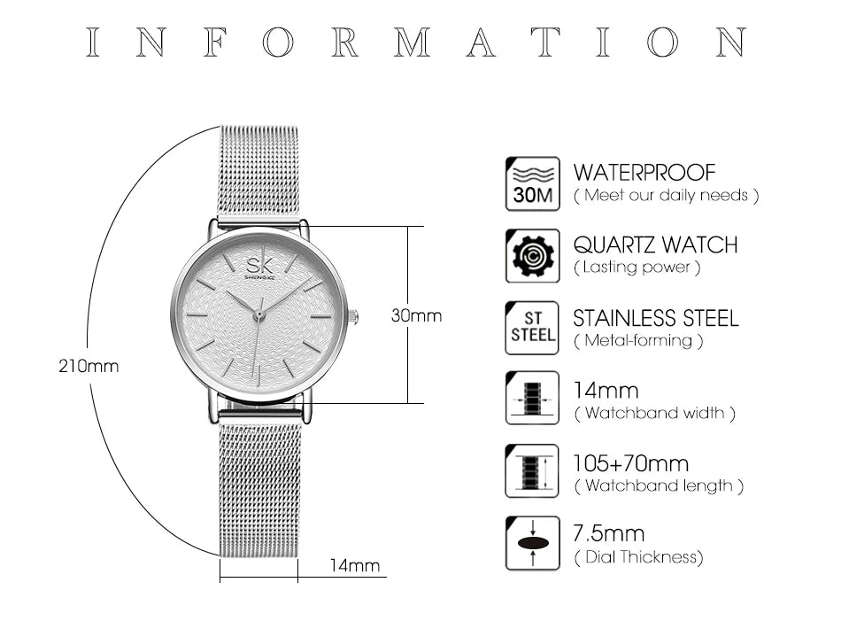 SK Super Slim Sliver Mesh Stainless Steel Ladies Watches Women Top Brand Luxury Casual Clock Waterproof Wristwatch for Women