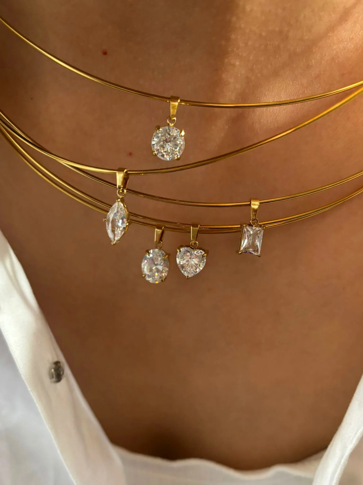 GHIDBK Statement 5 Designs Sparkling AAAA Zircon Pendant Necklace for Women Stainless Steel Choker Necklace Trendy Daily Jewelry
