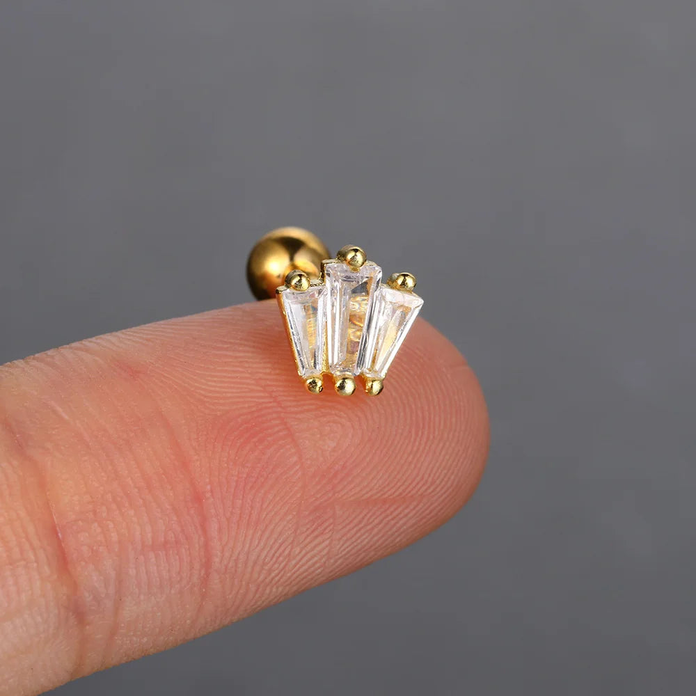 Crystal Waterdrop Piercing Earrings 1pc Tragus Flat Cartilage Ear Stud Helix Conch Rook Lobe Ear Ring Labret Jewelry Gifts CC092