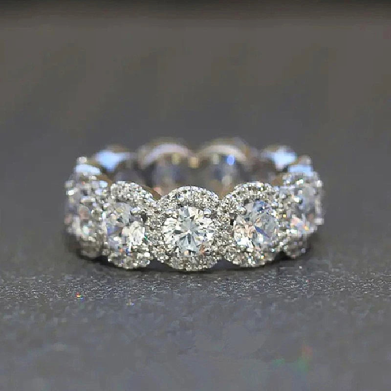 Huitan Sparkling Cubic Zirconia Promise Rings for Women Wedding Engagement Bands Silver Color New Modern Fashion Female Jewelry