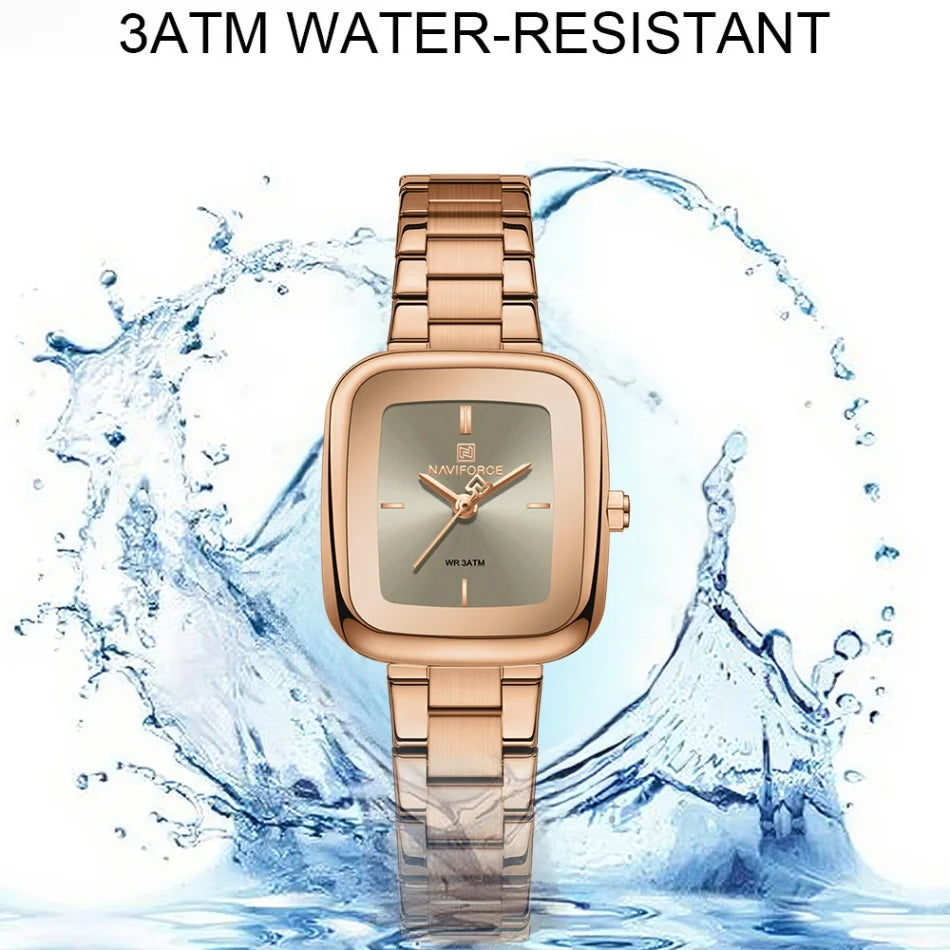New NAVIFORCE Women's Vintage Fashion Watch 30m Waterproof Resistant Stainless Steel Band Casual Ladies Timepiece Wristwatch