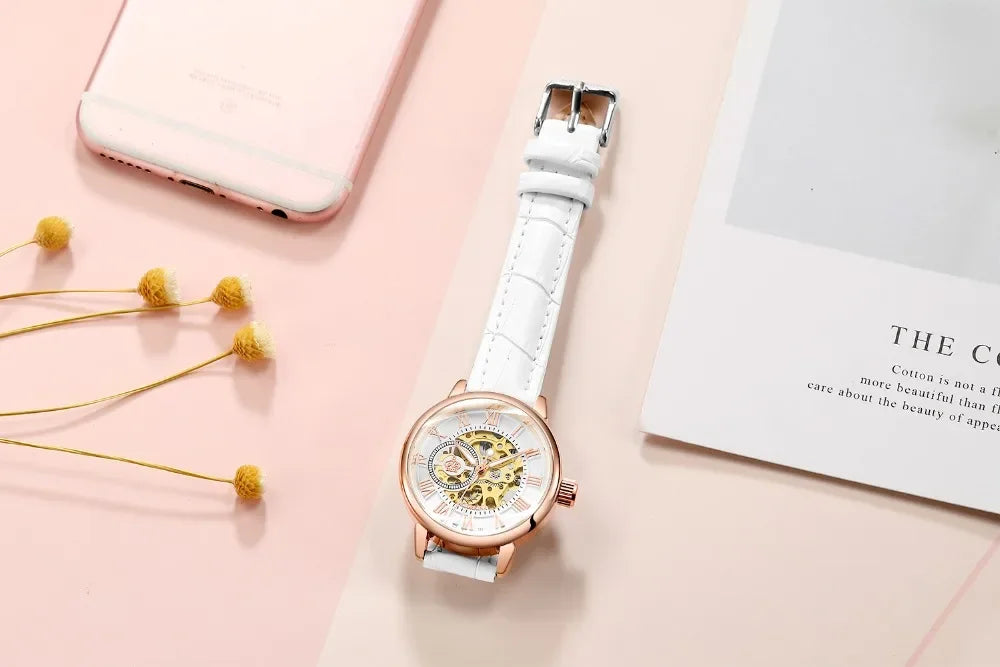 ORKINA Luxury Brand Skeleton Design Waterproof Automatic Mechanical Stainless Steel Mesh Strap Rose Gold Wrist Watch for Women