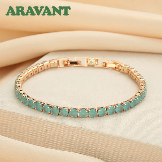 Aravant 925 Silver 18K Gold Blue Zircon Bracelet Chains For Women Girls Charm Jewelry