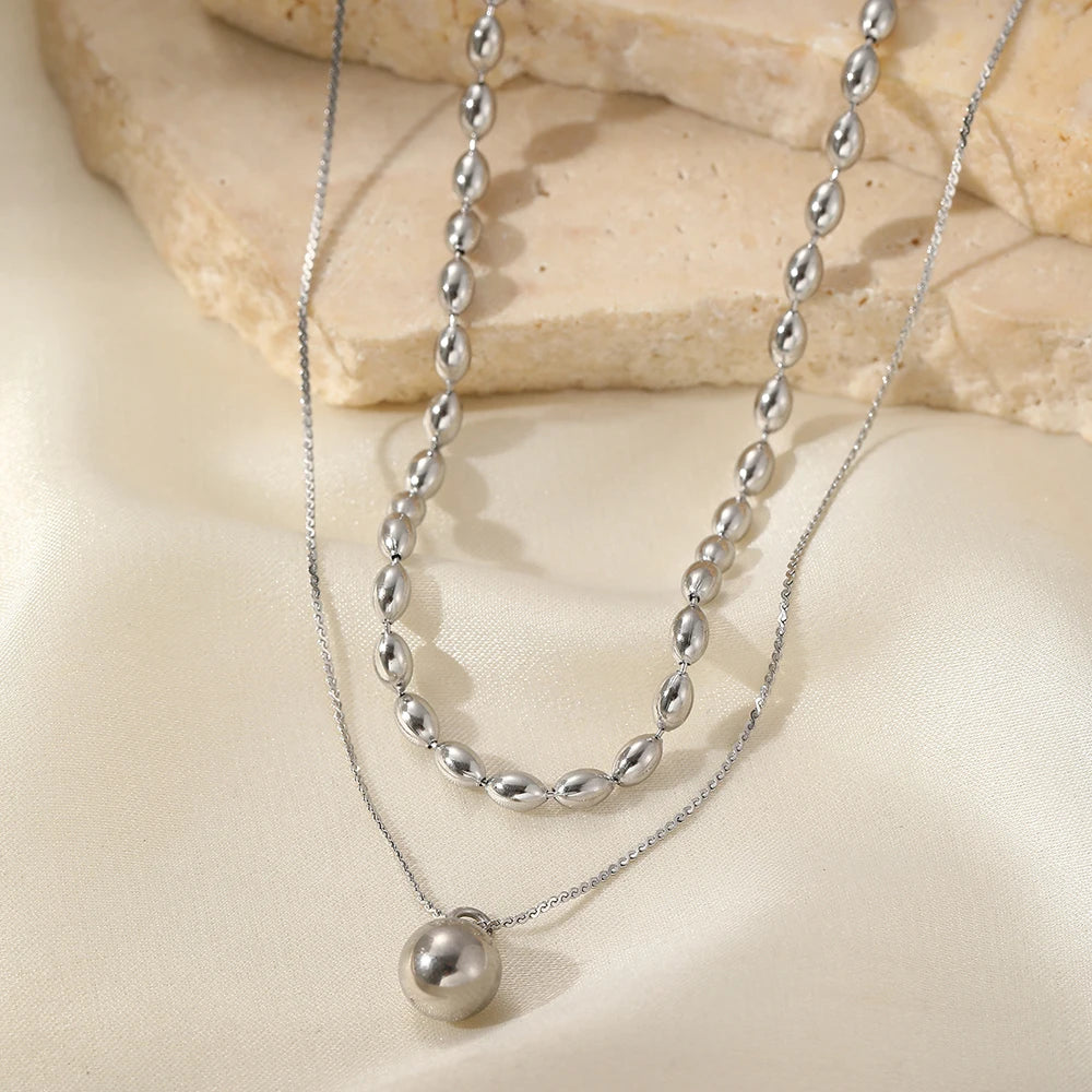 Stainless Steel Necklaces Metal Ball Minimalist Double Clavicle Chain New Popular Necklace For Women Jewelry Banquet Ornate Gift