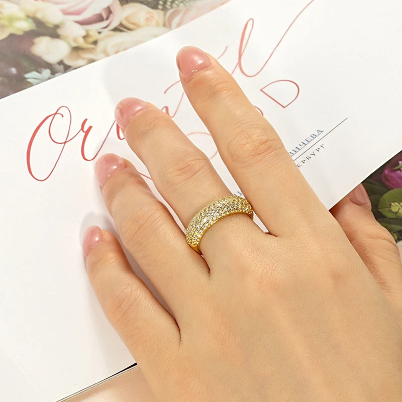 Rrjzz Exquisite Micro CZ Simulated Diamond Band Ring 14k Gold-Plated Couple Rings Luxury Jewelry for Women Men Anniversary Gift
