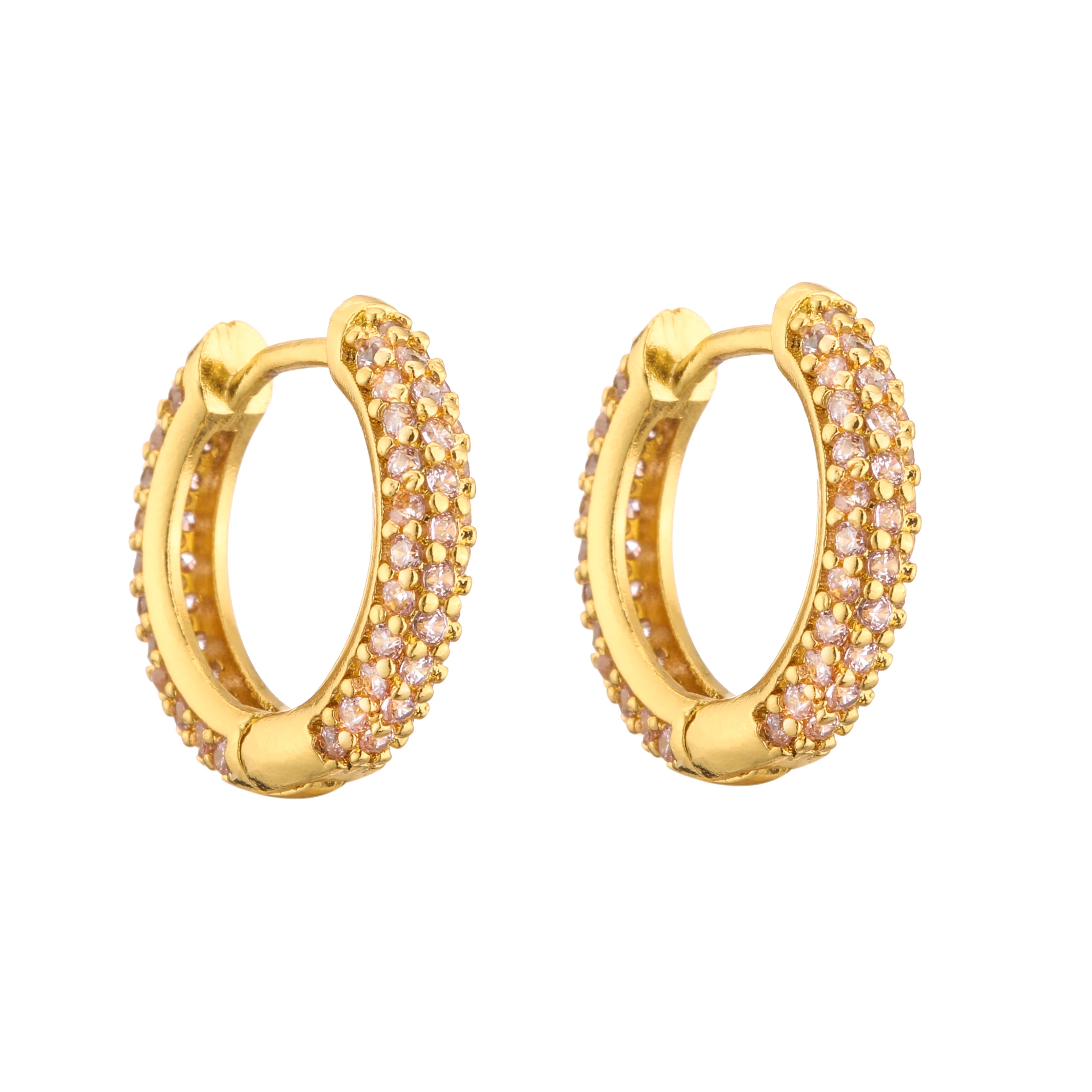 18K Gold Plated Brass Huggie Earrings with CZ Zircon Thin Ear Hoops Earring for Women Round Colorful Earring Piercing