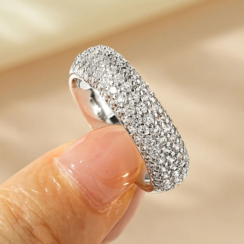 Rrjzz Exquisite Micro CZ Simulated Diamond Band Ring 14k Gold-Plated Couple Rings Luxury Jewelry for Women Men Anniversary Gift