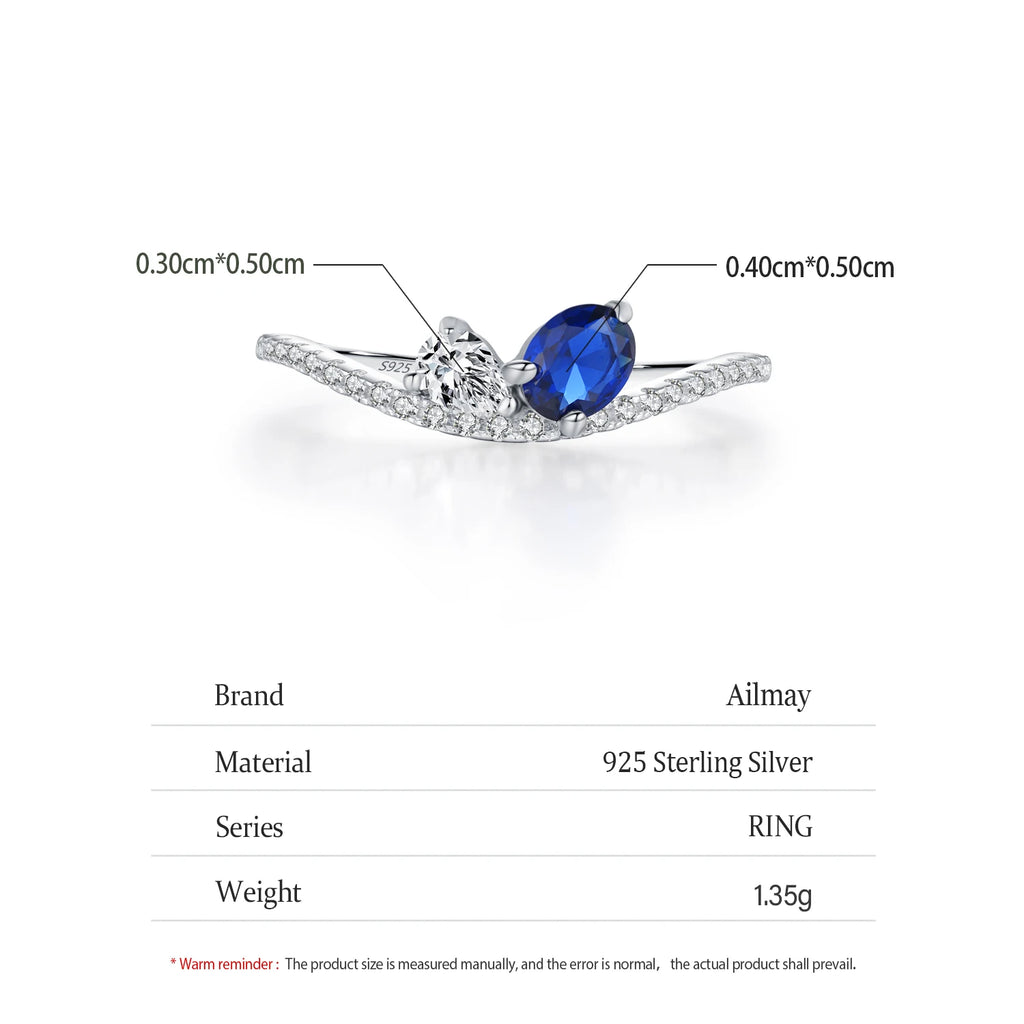 Ailmay 925 Sterling Silver Sparkling Blue White Finger Ring For Women Girls Party Fashion Stackable Fine Jewelry