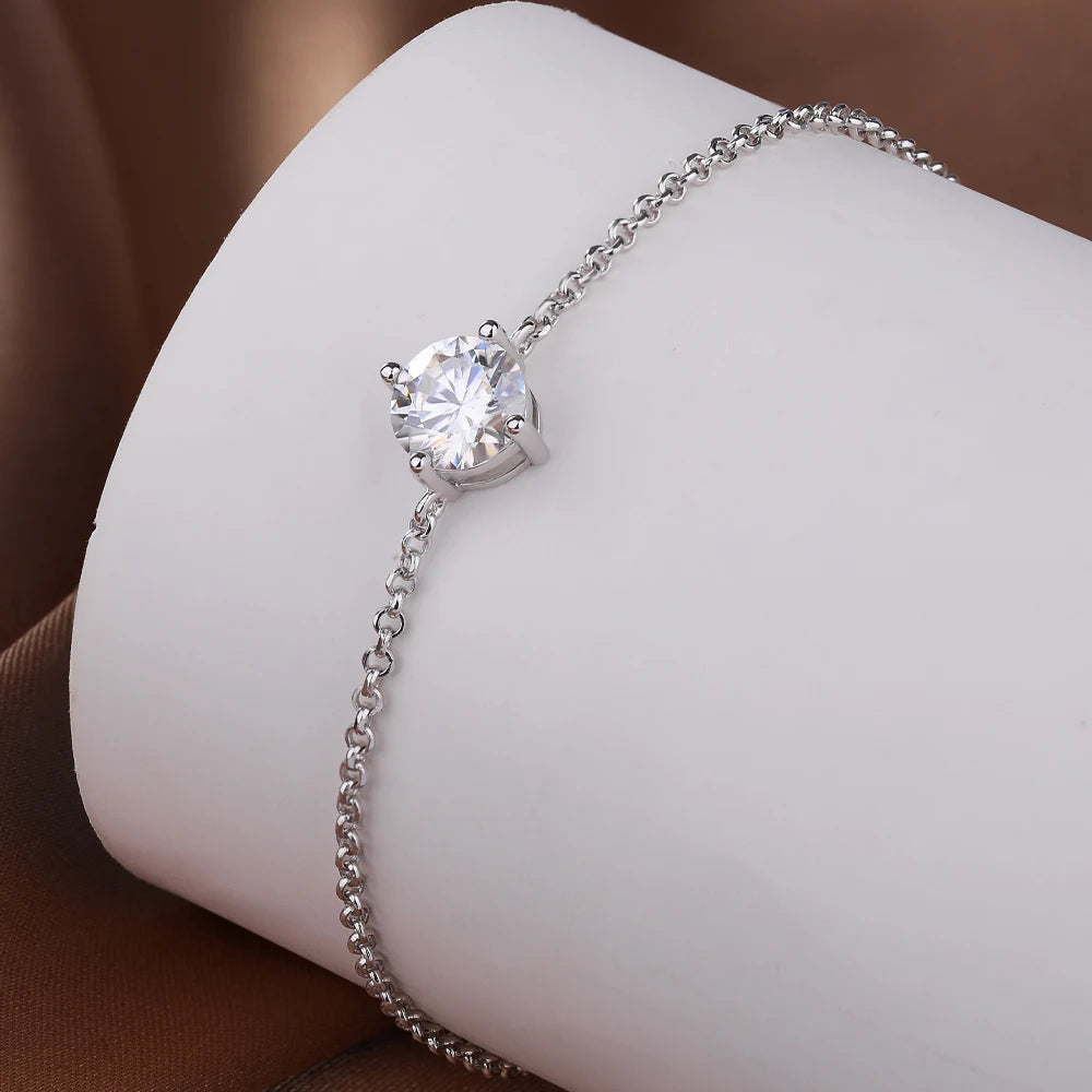 Certified 1CT Moissanite Solitaire Bracelets for Women Real Silver S925 Classic Lab Diamond Adjustable Wrist Chain Jewelry Men
