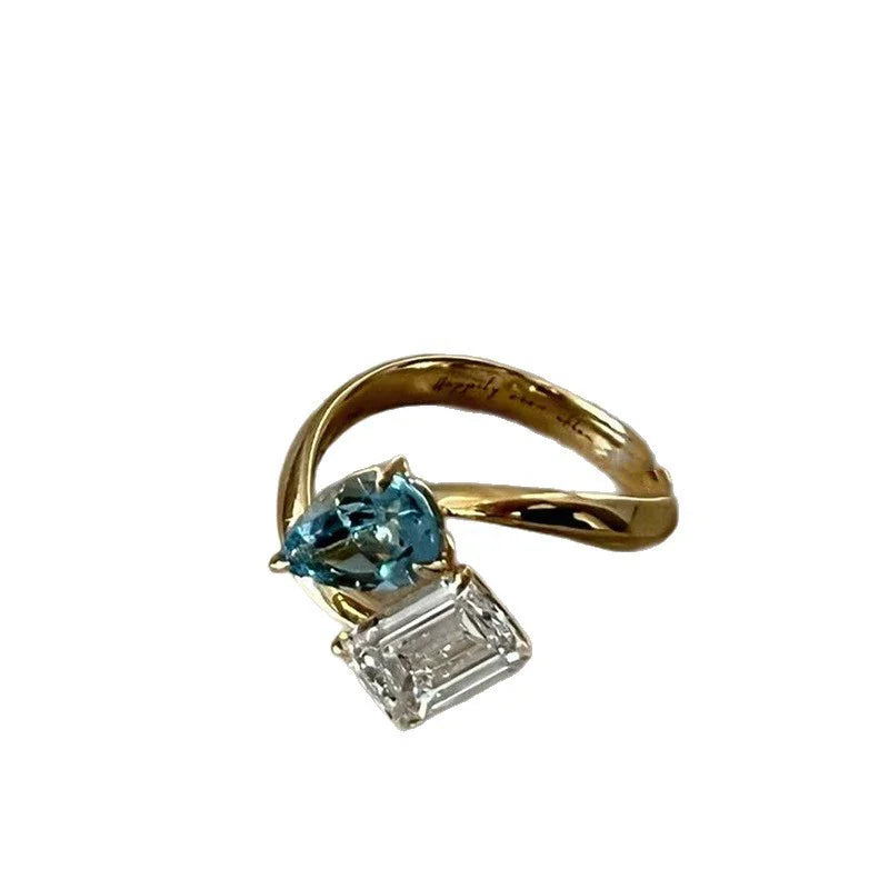 Unique Geometric Blue Zircon Adjustable Finger Rings For Women Fashion New Jewelry Gift Party Holiday anillos mujer
