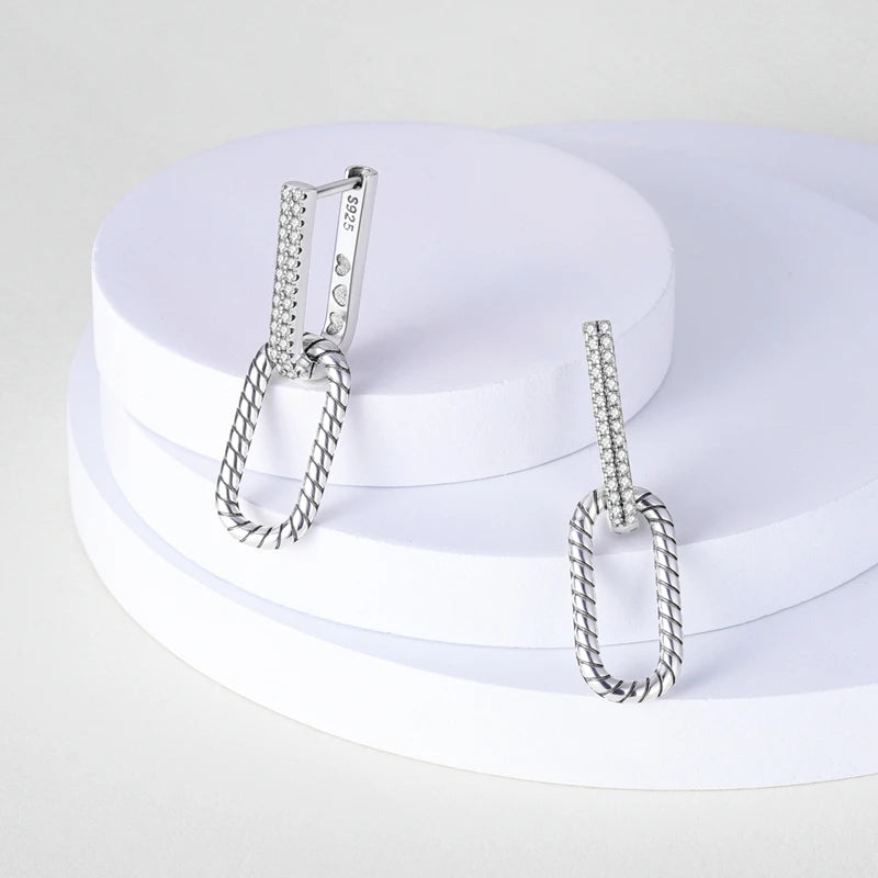 Earrings 925 Sterling Silver Hoop Earring Sparkling Pavé U-Shaped Double Hoop Earring for Women Girls Party Wedding Jewelry Gift