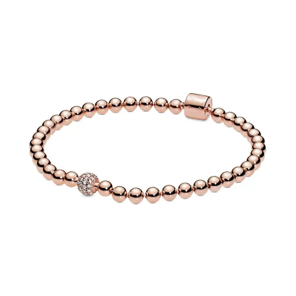 925 Silver original 17-21CM Pearl Heart-Shaped Hard Ring Square Buckle Round Bracelet Fit for DIY Mini Birthday Jewelry Gifts