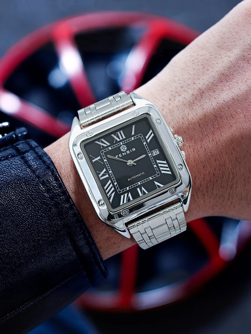 Luxury Santos Tank Watch for Men, Calendar Display, Stainless Steel Strap, High-End Luxury Small Square Men's Watch, Fashionable Business Casual Versatile Trendy Men's Wristwatch, the Best Gift for Him