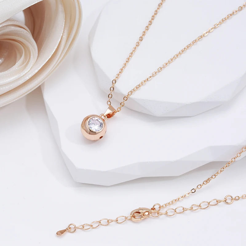 SYOUJYO Fashion 585 Rose Gold Color Jewelry Set Natural Zircon Orb Dangle Earrings Necklace Luxury Anniversary Gift