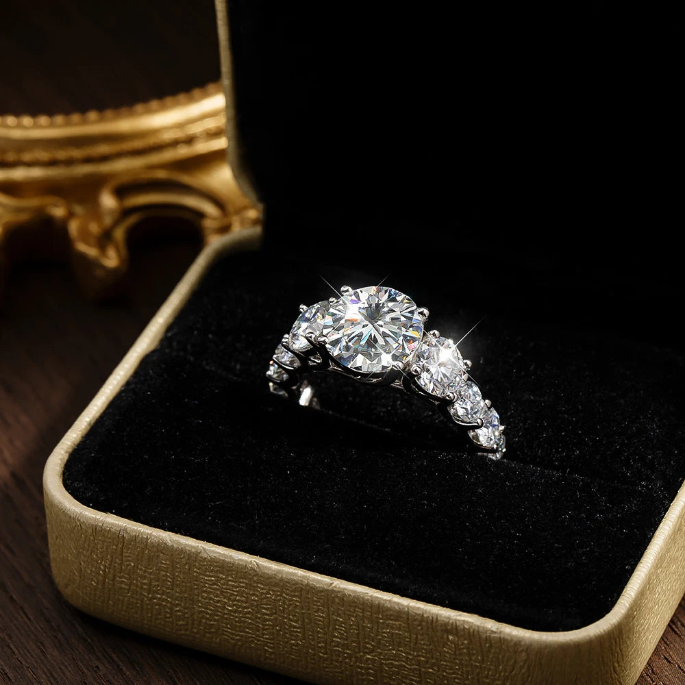 KNOBSPIN 8ct D Color All Moissanite Ring s925 Sliver Plated 18k White Gold Wedding Band Engagement Rings For Women Fine Jewelry