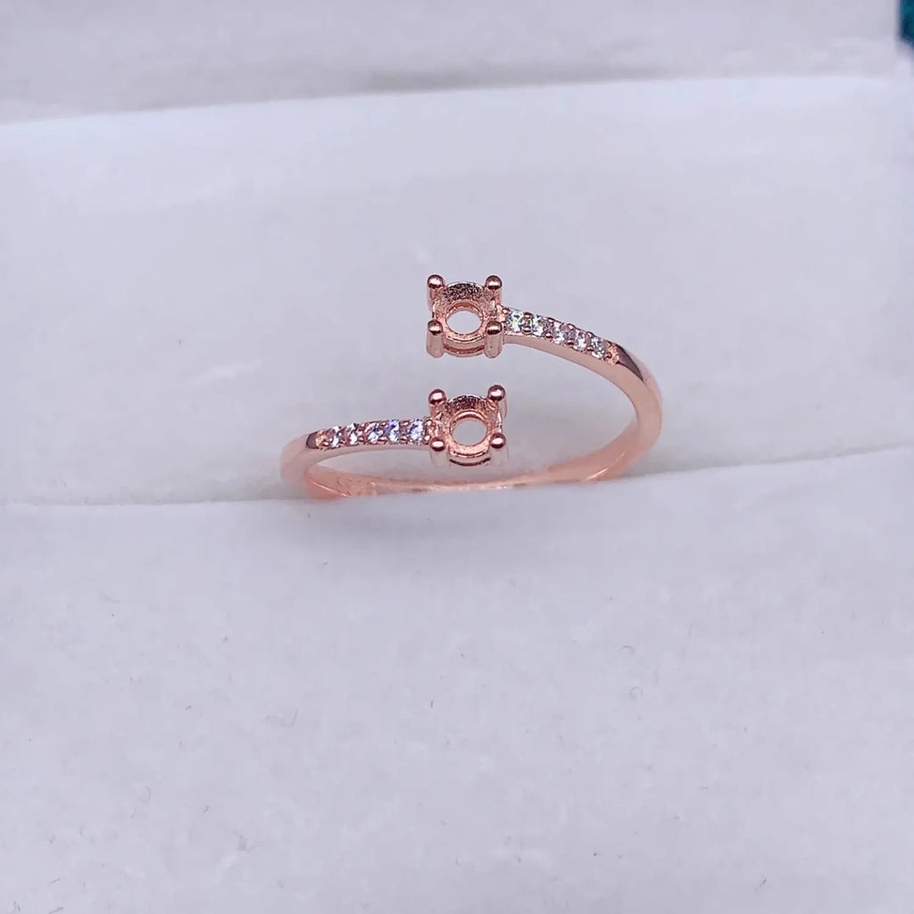 MeiBaPJ Inlay Round 3/4/5mm Gemstone Fashion Ring Setting DIY Empty Holders for Women S925 Sterling Silver Fine Charm Jewelry