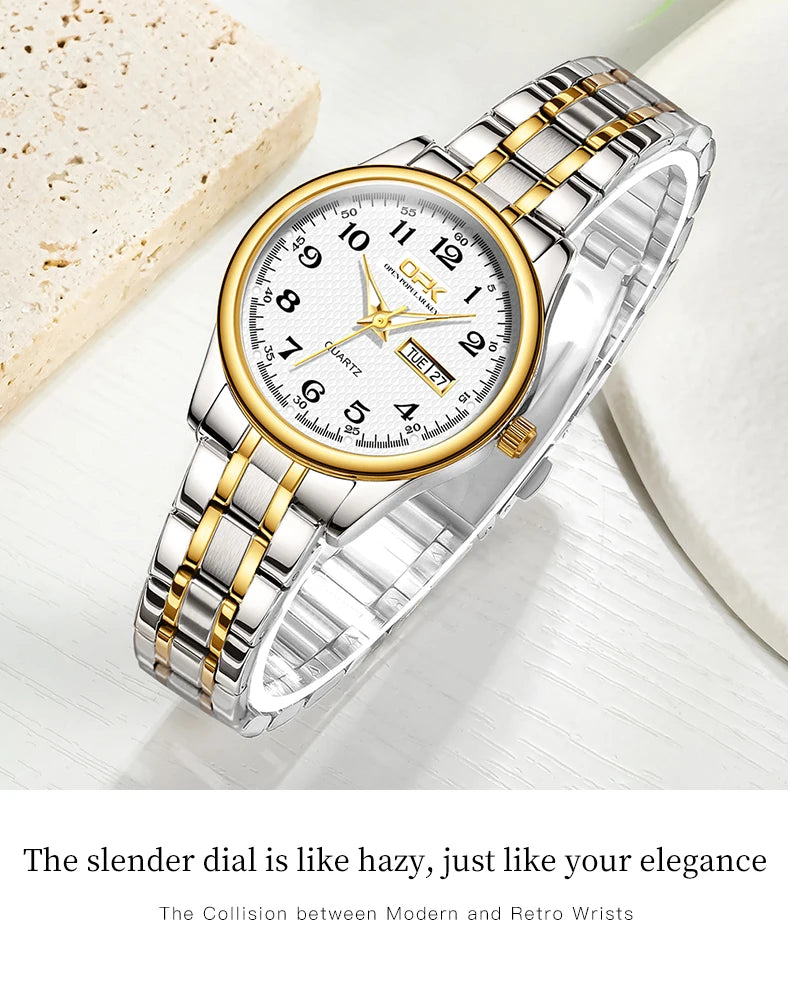 OPK 8110 Ladies Watch Classic Simple Brand Quartz Watch Stainless Steel Strap Watch For Women Waterproof Luminous Day-Date Watch