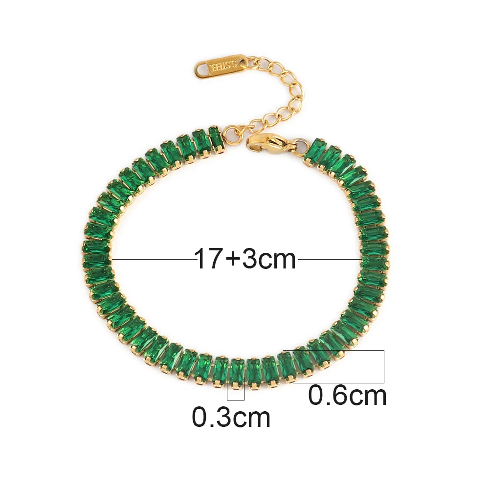 Stainless Steel Necklace Shiny Crystal White Green Cubic Zircon Choker Necklaces For Women Tennis Chain Necklace Jewelry Gift