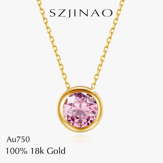 Real 18k Gold Necklace GRA Pink Moissanite Diamond Pendant 0.5ct/1ct Pure AU750 Fine Jewelry Wedding Anniversary Gift for Women