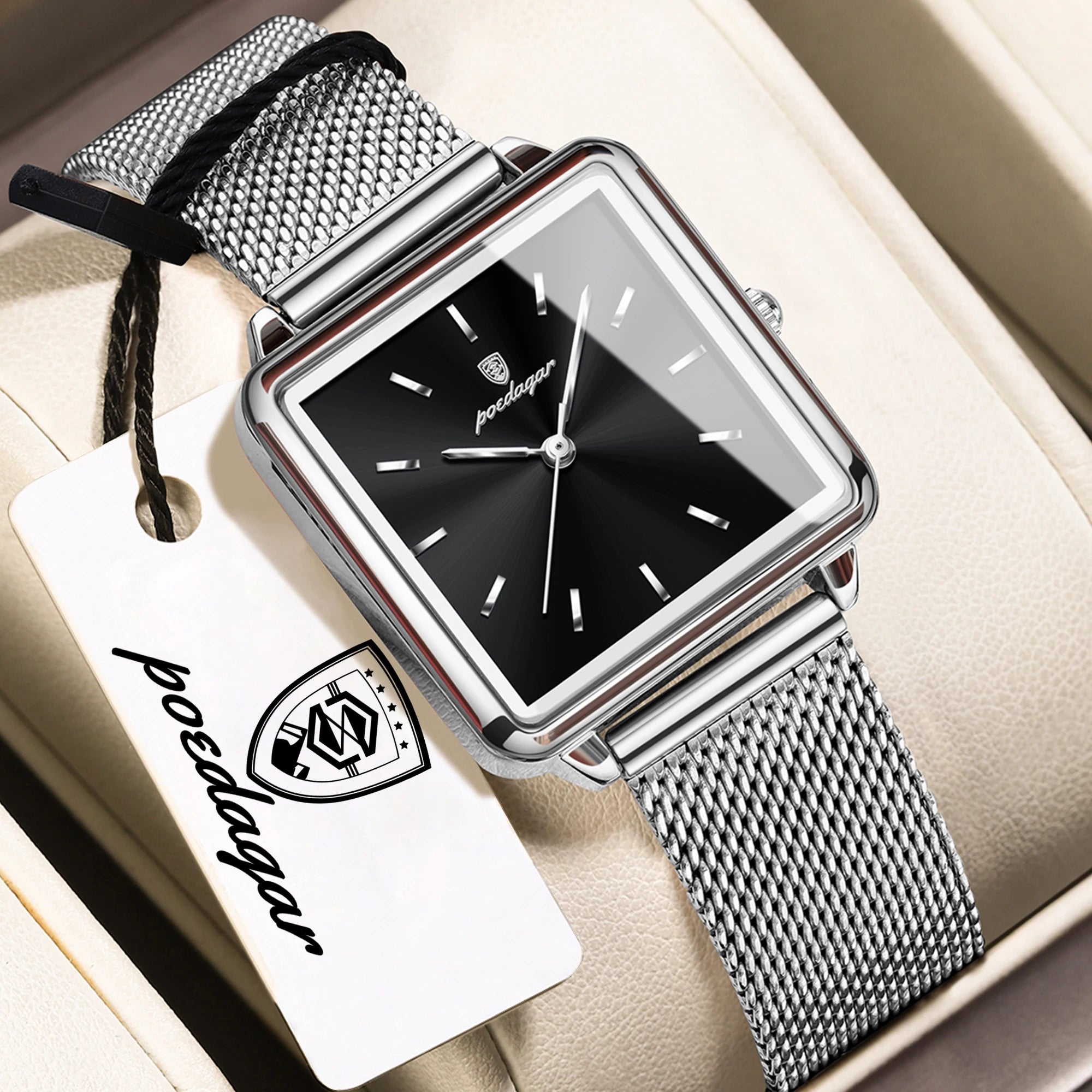 POEDAGAR Original Exquisite Ladies Wristwatch Waterproof Mesh Stainless Steel Woman Watch Square Elegant Women's Quartz Watches