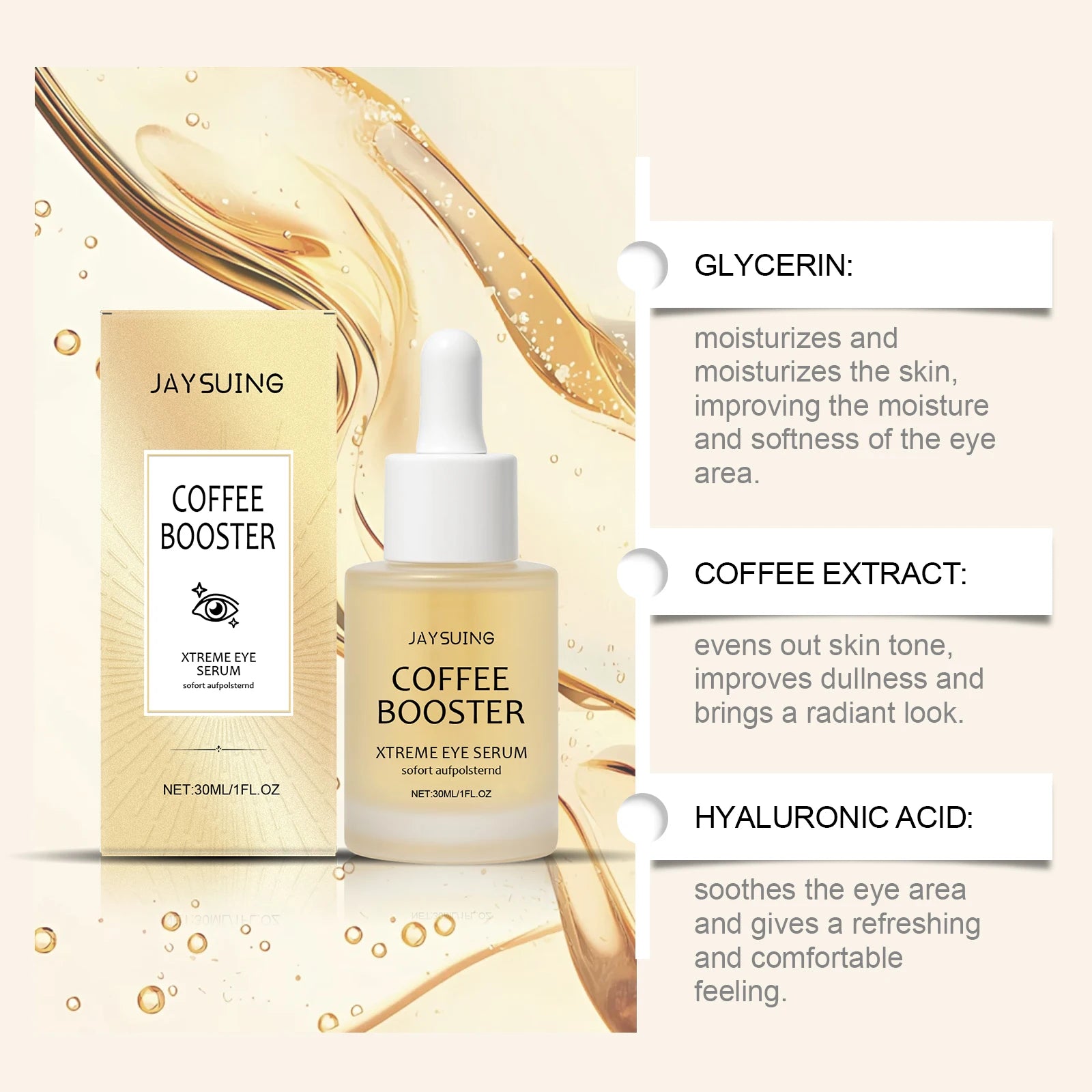 Coffee Eye Care Products Eye Cream with Roller Moisturizing Eye Mask Anti-Dark Circles Eye Serum for Puffiness Firming Hydration