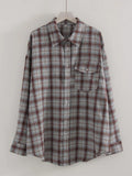Streamgirl Oversized Plaid Shirt Women 2026 Spring Loose Vintage Long Shirts Full Sleeve Women Plaid Brown Oversized Shirt Blue