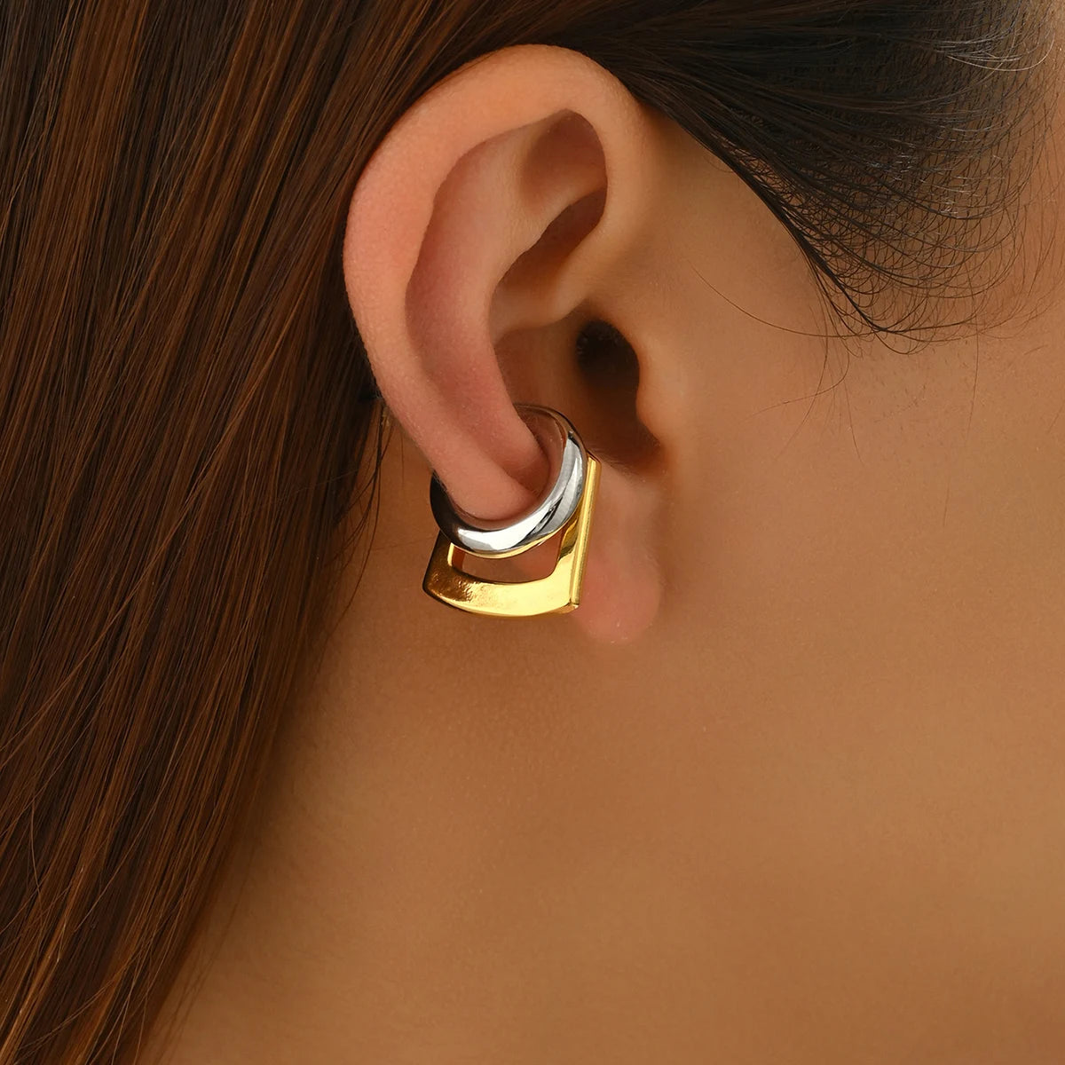 Geometric Double Round Stacking Earrings for Women Stainless Steel Dainty Gold & Silver C Shape Stud Earrings Wedding Jewelry