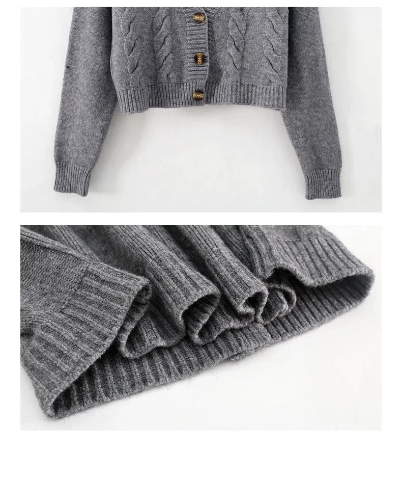 2025 V Neck Cropped Cardigan Women Long Sleeve Twist Knitted Sweater Coats Autumn Winter Keep Warm Korean Fashion Cardigan