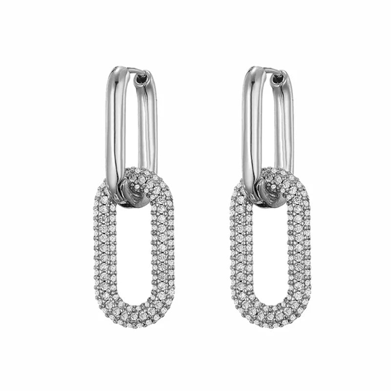 Trendy Gold Plated Zircon Square Hoop Earrings for Women Girls Huggie Punk Hip-Hop Metal Round Circle e302