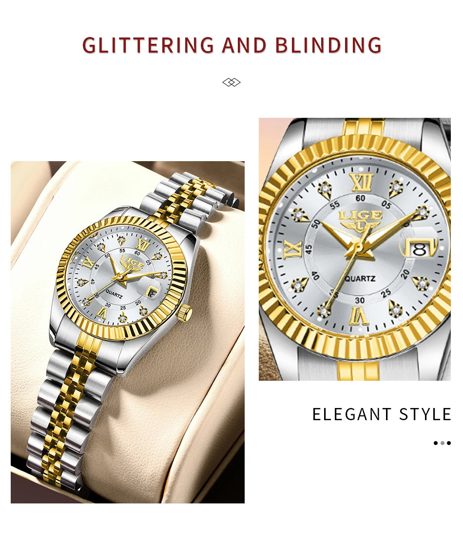 LIGE New Original Brand Luxury Women Watches Fashion Waterproof Ladies Steel Band Quartz Watch Relogio Feminino Girls Clock Gift