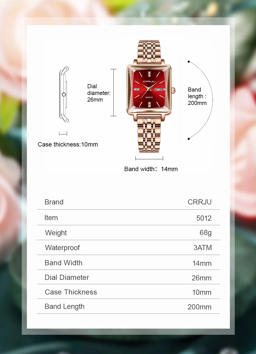 CRRJU Waterproof Women's Square Quartz Dress Watch Ladies Steel Bracelet Wristwatch with Date Relogio Feminin