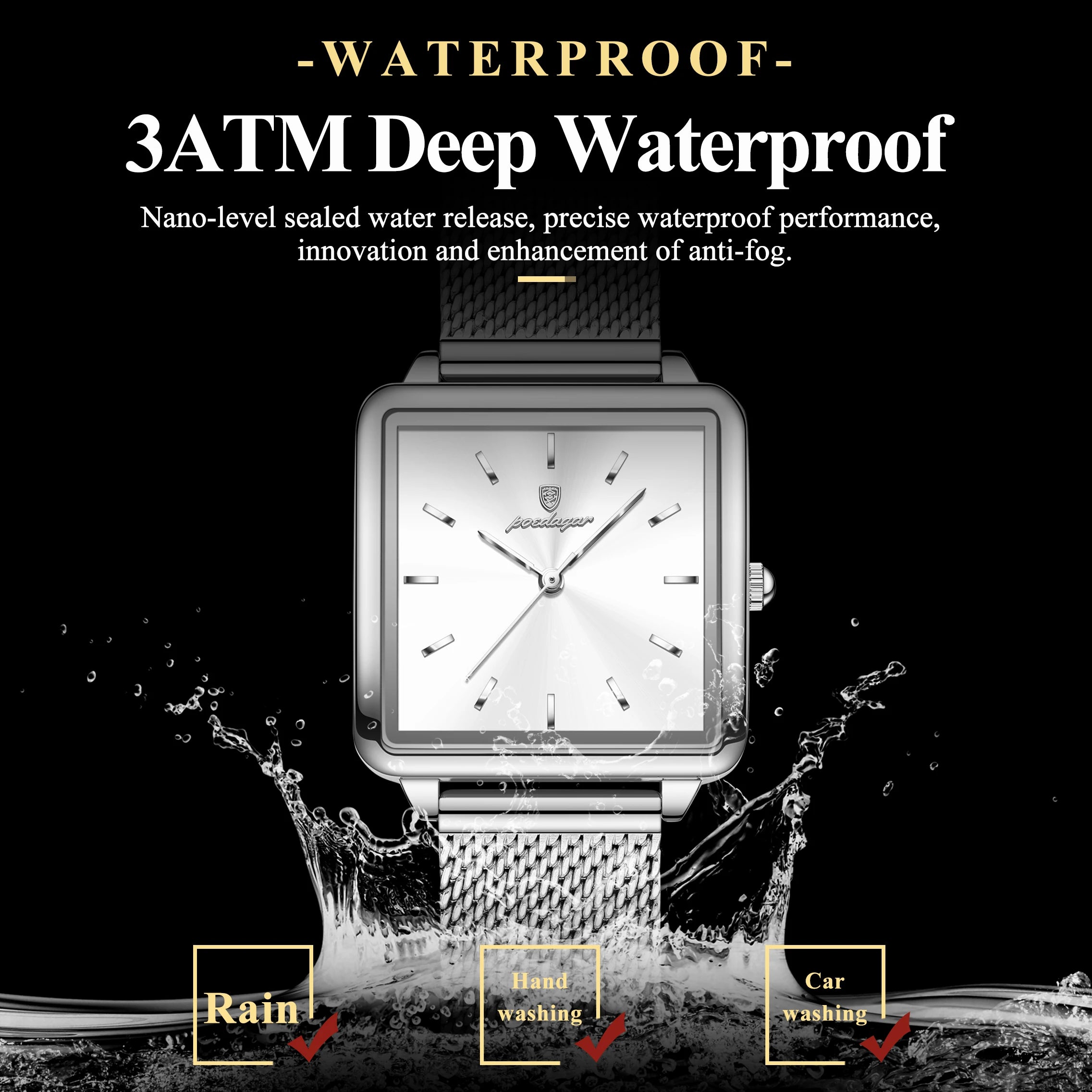 POEDAGAR Original Exquisite Ladies Wristwatch Waterproof Mesh Stainless Steel Woman Watch Square Elegant Women's Quartz Watches