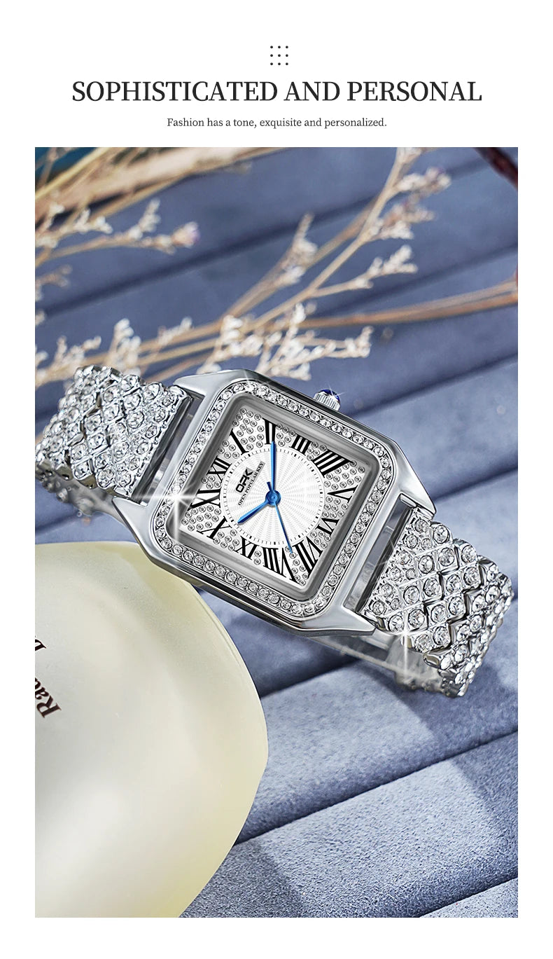 OPK brand full diamond waterproof Roman scale steel belt ladies quartz watch 8619