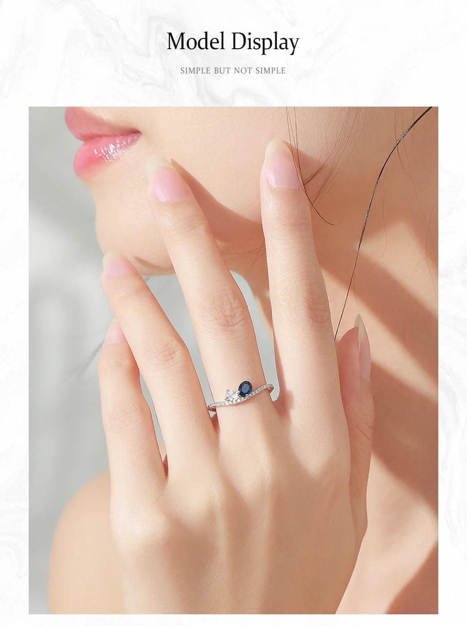 Ailmay 925 Sterling Silver Sparkling Blue White Finger Ring For Women Girls Party Fashion Stackable Fine Jewelry