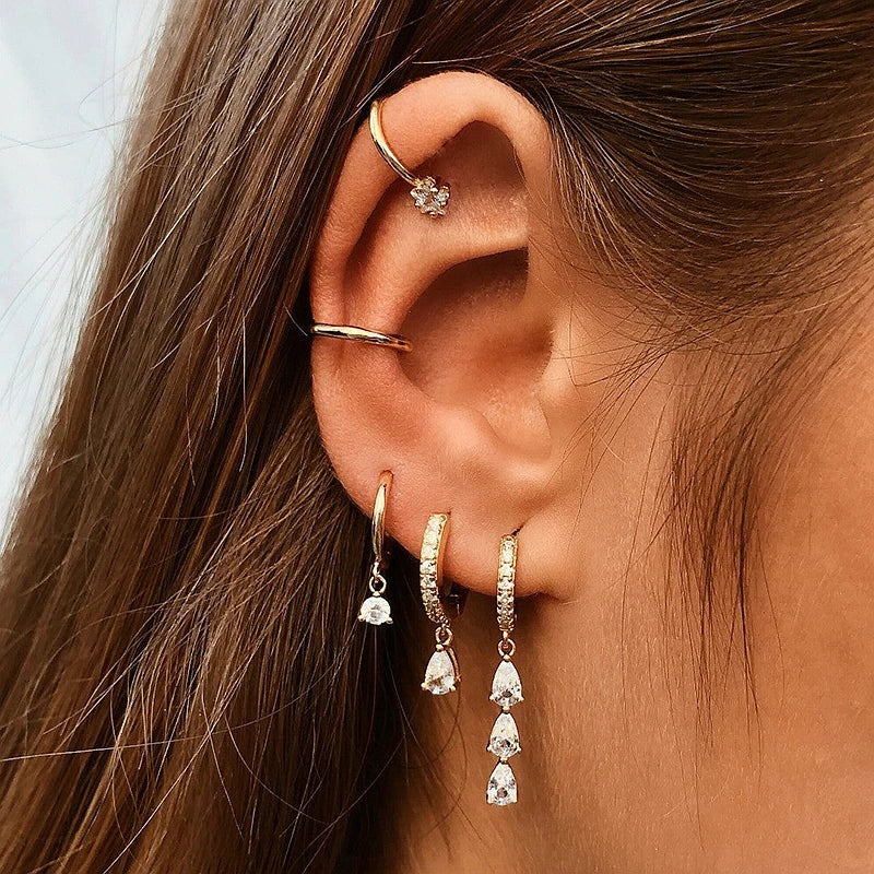 925 Sterling Silver Ear Needle Earrings White Crystal Hoop Earrings For Women Minimalist Opal Pendant Earrings Jewelry Gifts