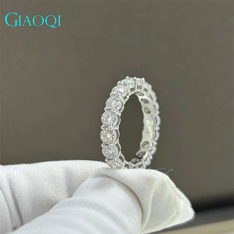 GIAOQI 14K White Gold Total 2 Carat Round Excellent Cut Pass Diamond Tester 3mm D Color Moissanite Wedding Ring Princess Jewelry