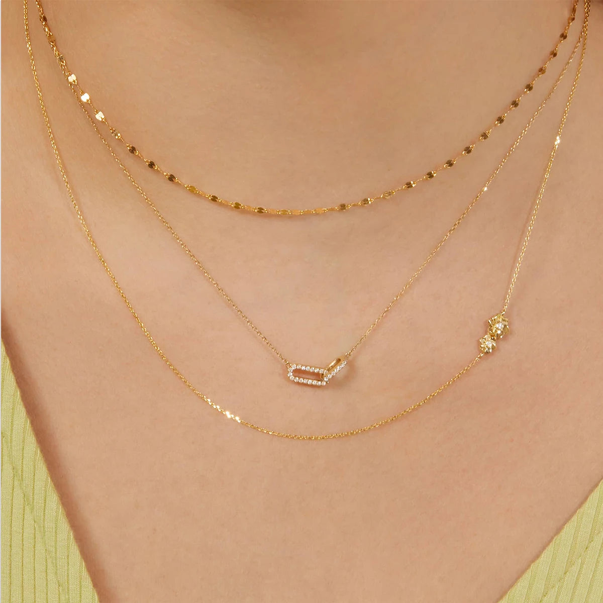 Gold color Shiny Rhinestone Double Circle Pendant Necklace For Women Girl Clavicle Choker Fashion Jewelry Gift Party femme