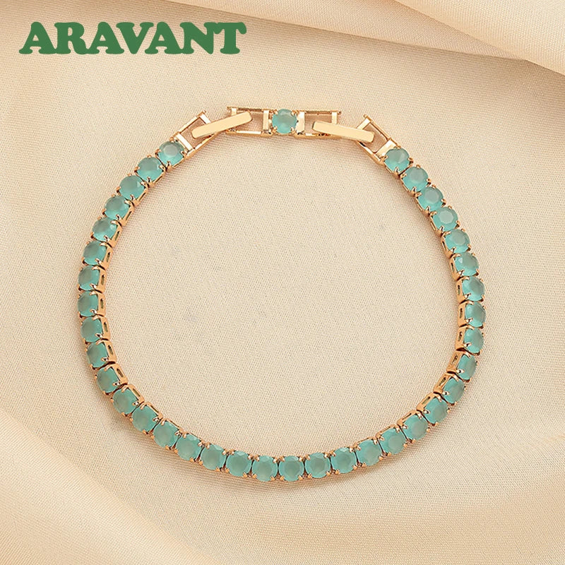 Aravant 925 Silver 18K Gold Blue Zircon Bracelet Chains For Women Girls Charm Jewelry