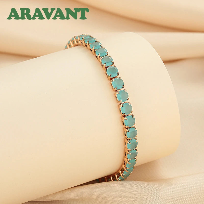 Aravant 925 Silver 18K Gold Blue Zircon Bracelet Chains For Women Girls Charm Jewelry