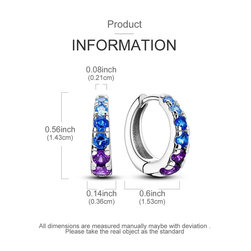 925 Sterling Silver Round Circle Hoop Earrings For Woman Wedding Engagement Party Fashion Jewelry Gift Blue Geometric Earrings