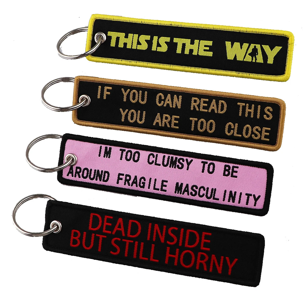 Creative Letter Car Key Chain Funny Quotes Keychains for Men Embroidered Key Tags key ring holder Motorcycle Tag Chaveiro