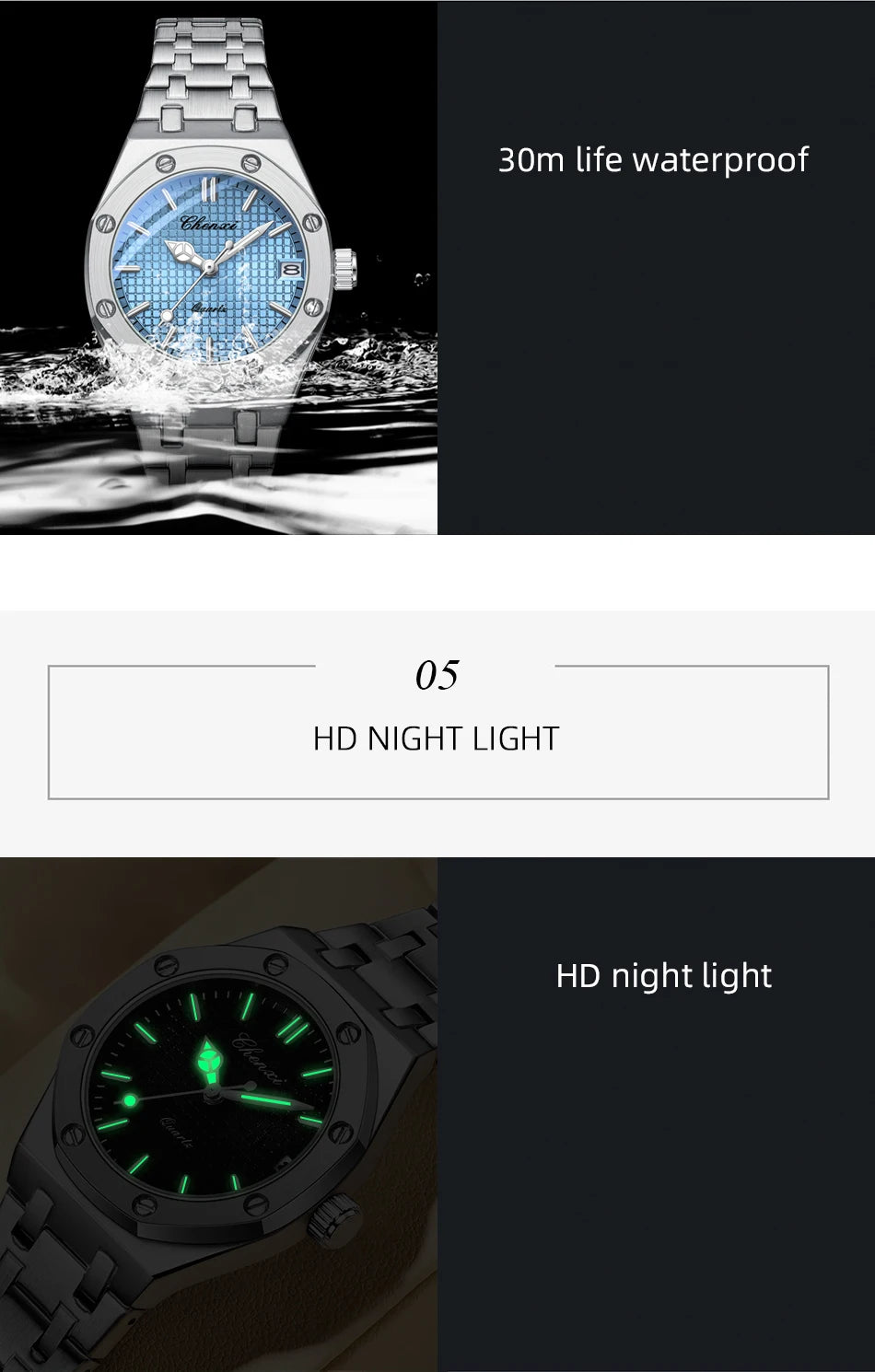CHENXI Solid Steel Strip Women's Watches Ladies Casual Fashion Small Grid Dial Quartz Wristwatch for Girl Waterproof Luminous