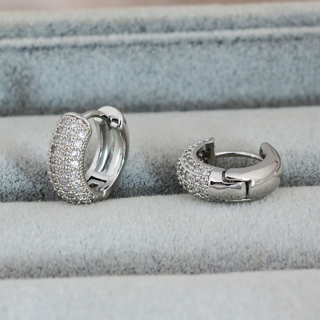 Fashion Silver Color Round Huggies Hoop Earrings for Women 4 Row Crystal Cubic Zirconia Statement Female Earrings Trends Jewelry