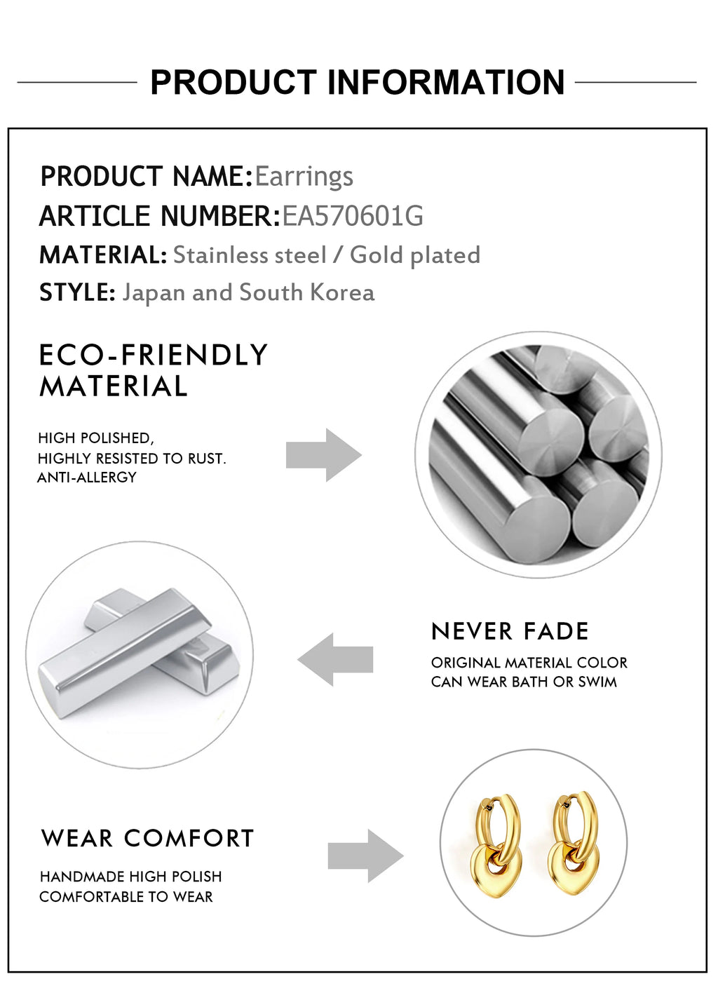 LUXUSTEEL Heart Pendant Huggie Earrings For Women Golden Plated Stainless Steel Hoops With Charm Drop Earrings Korea Jewelry